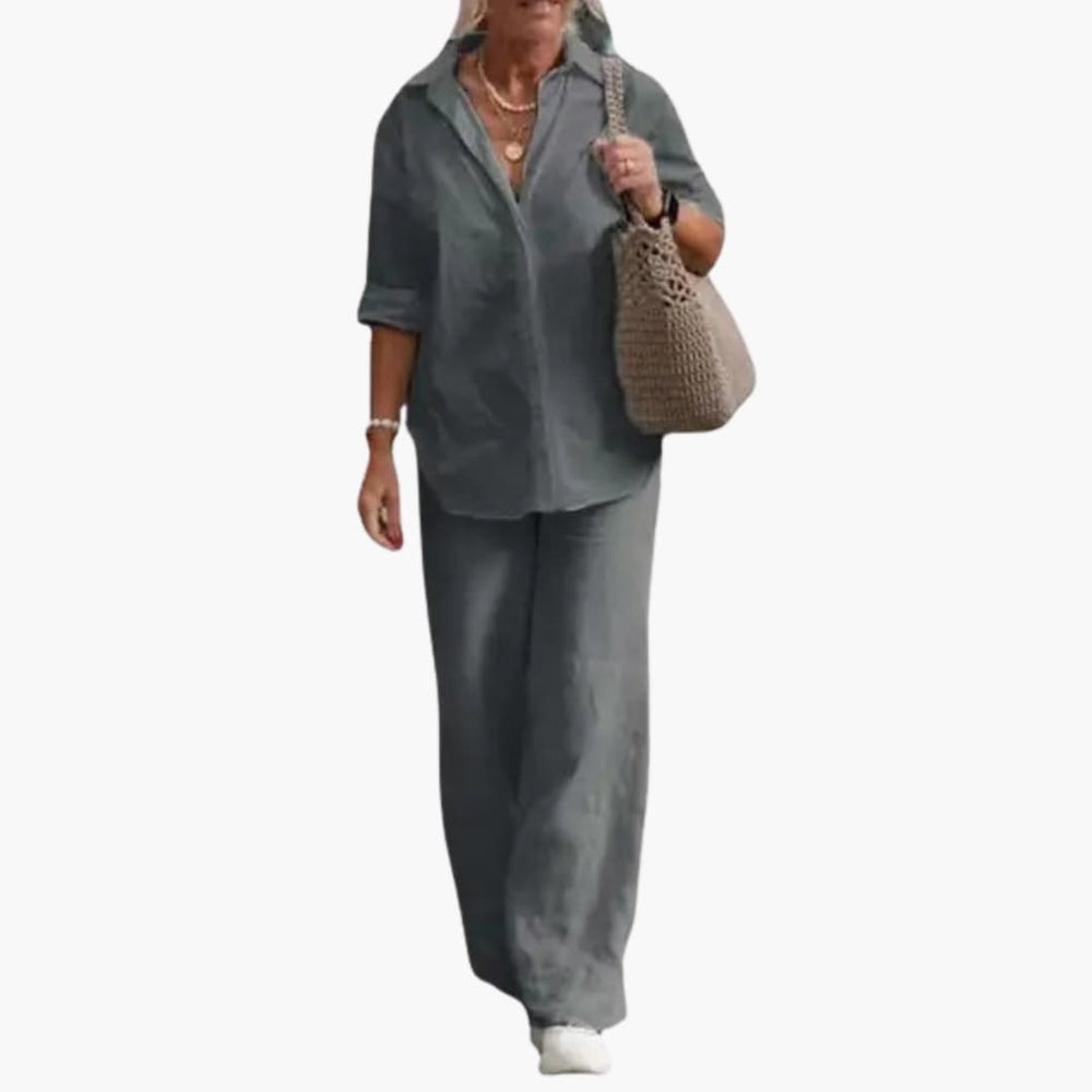 Women's Two-Piece Set – Long Sleeve Top, Round Neck & Straight Leg Pants