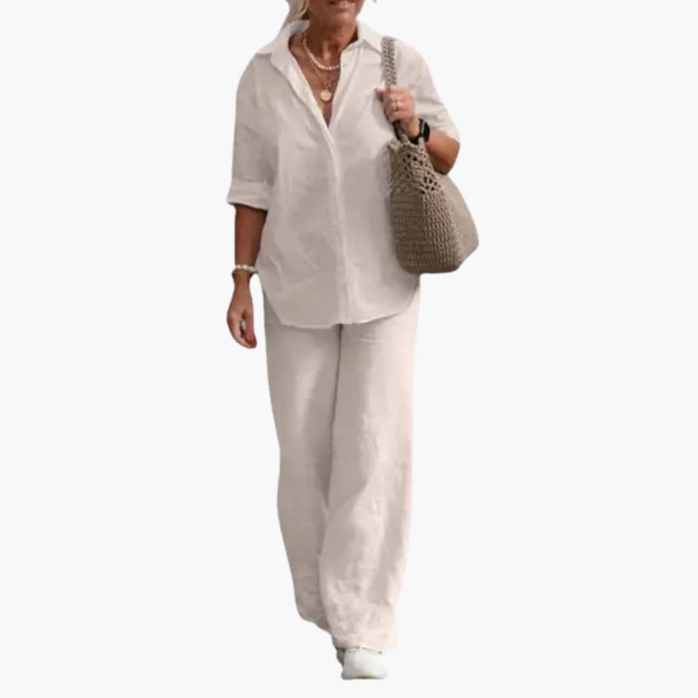 Women's Two-Piece Set – Long Sleeve Top, Round Neck & Straight Leg Pants