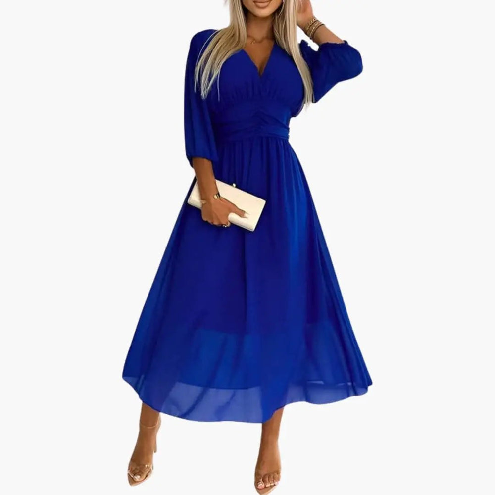 Women's Midi Dress – Wrap Style, V-Neck & Long Sleeve