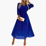Women's Midi Dress – Wrap Style, V-Neck & Long Sleeve
