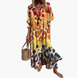 Women's Floral Maxi Dress – Round Neckline, Short Sleeves & Side Pockets
