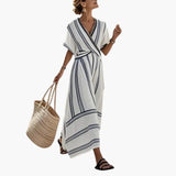 Women's Maxi Dress – Round Neckline, Relaxed Waist & Short Sleeves