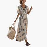 Women's Maxi Dress – Round Neckline, Relaxed Waist & Short Sleeves