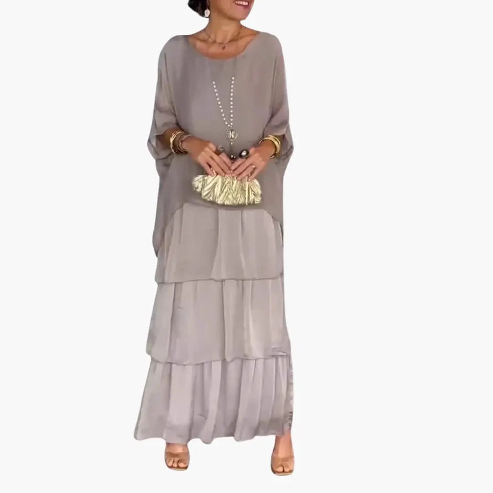 Women's Maxi Dress – Round Neck, Smocked Sleeves & A-Line Fit