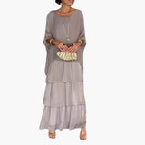 Women's Maxi Dress – Round Neck, Smocked Sleeves & A-Line Fit