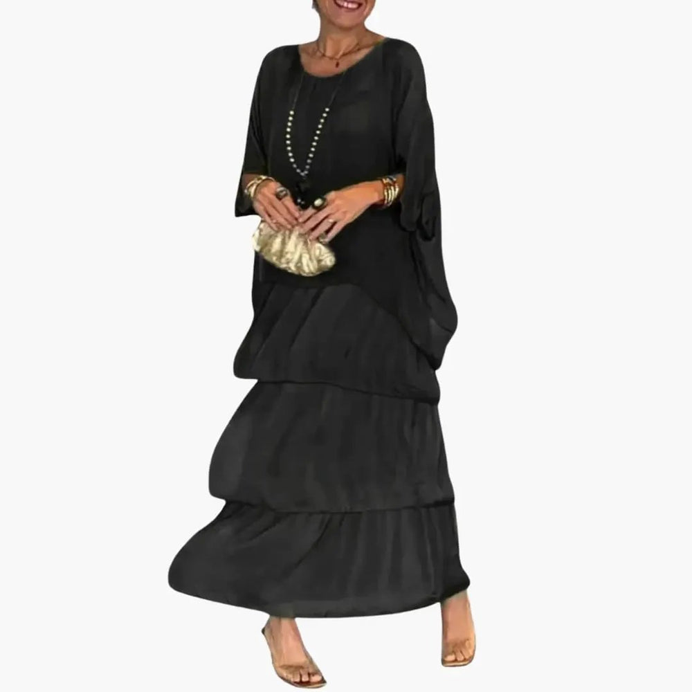 Women's Maxi Dress – Round Neck, Smocked Sleeves & A-Line Fit