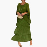 Women's Maxi Dress – Round Neck, Smocked Sleeves & A-Line Fit