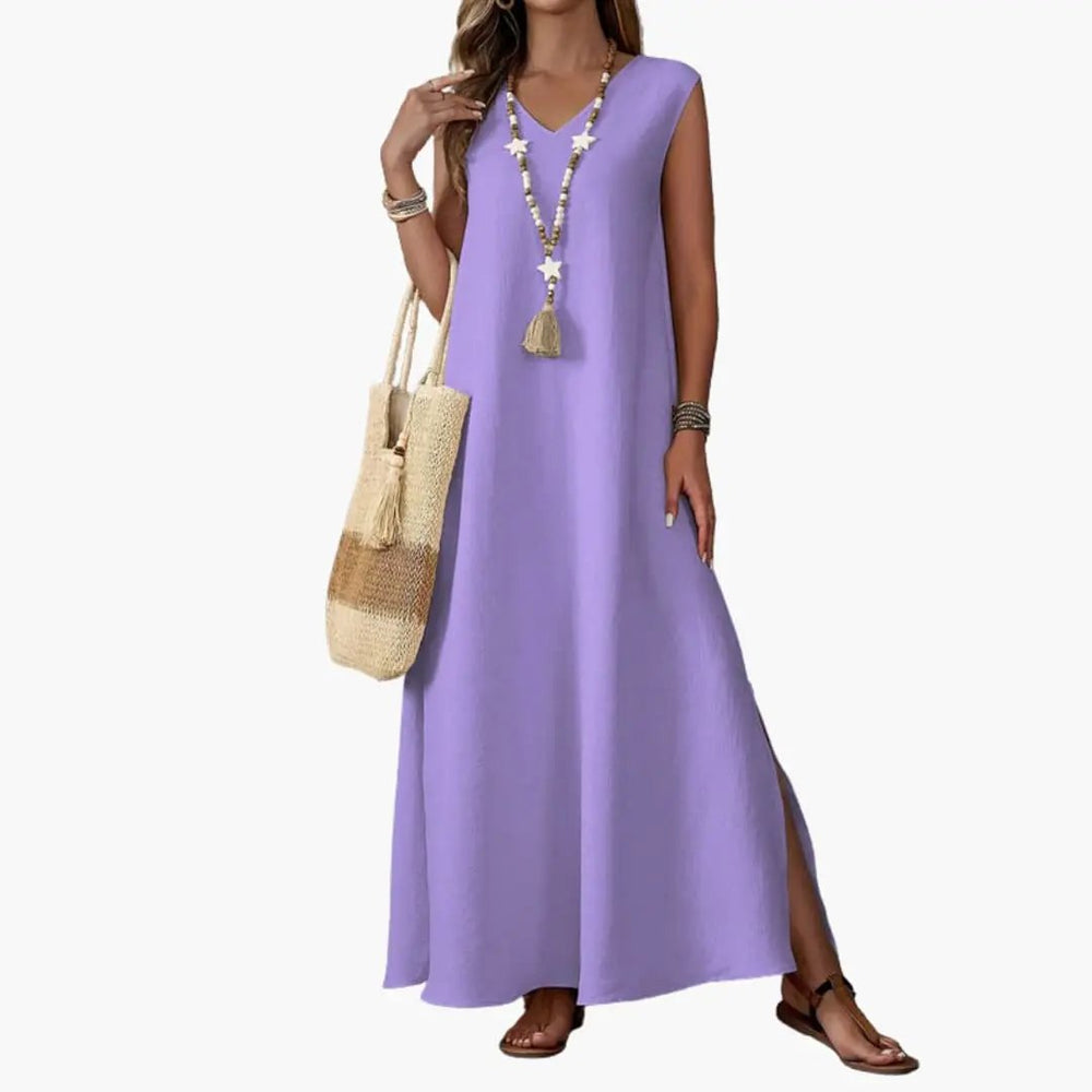 Women's Maxi Dress – V-Neck Design & Side Slit Detail