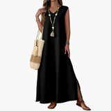 Women's Maxi Dress – V-Neck Design & Side Slit Detail
