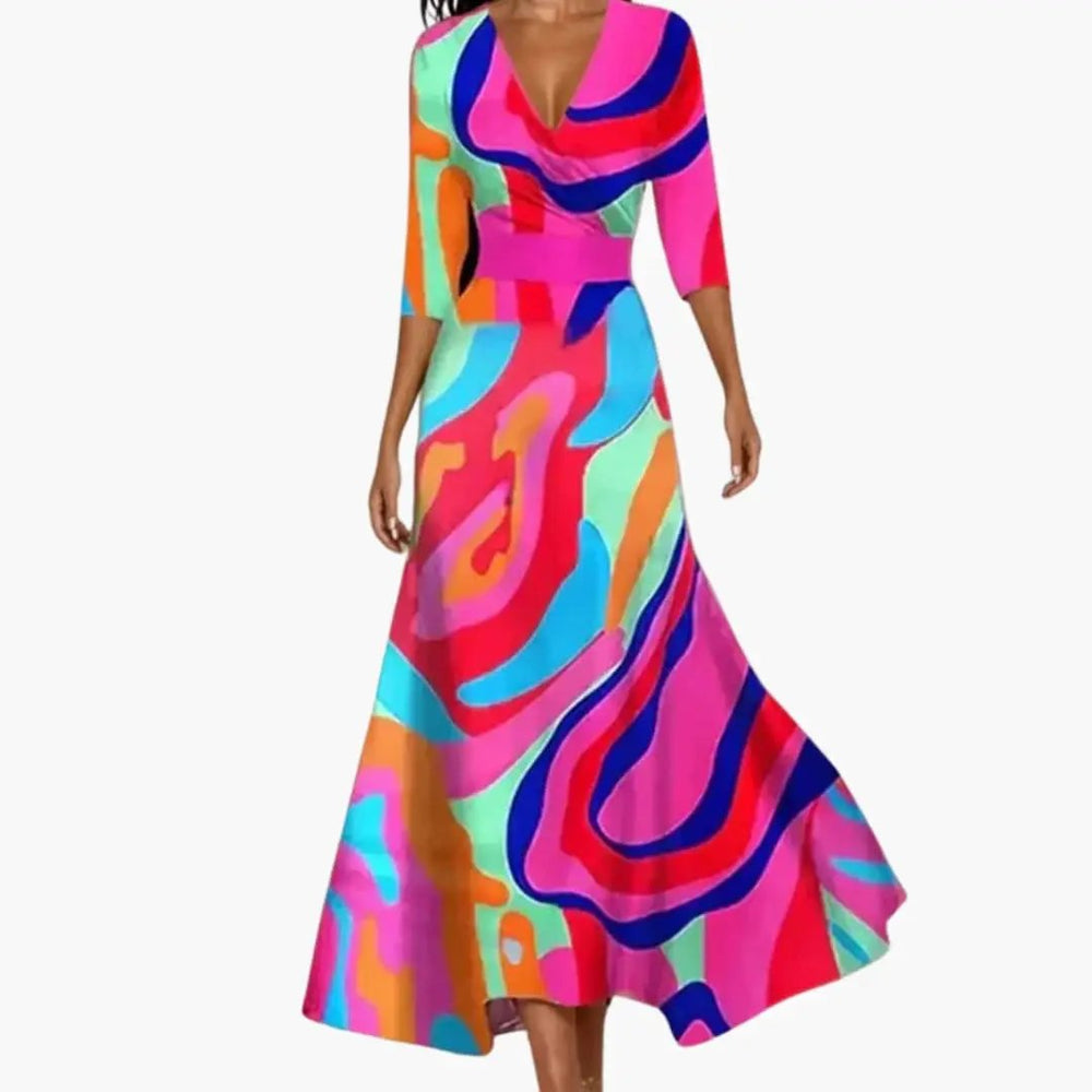 Women's Maxi Dress – Wrap Design & Three-Quarter Sleeves