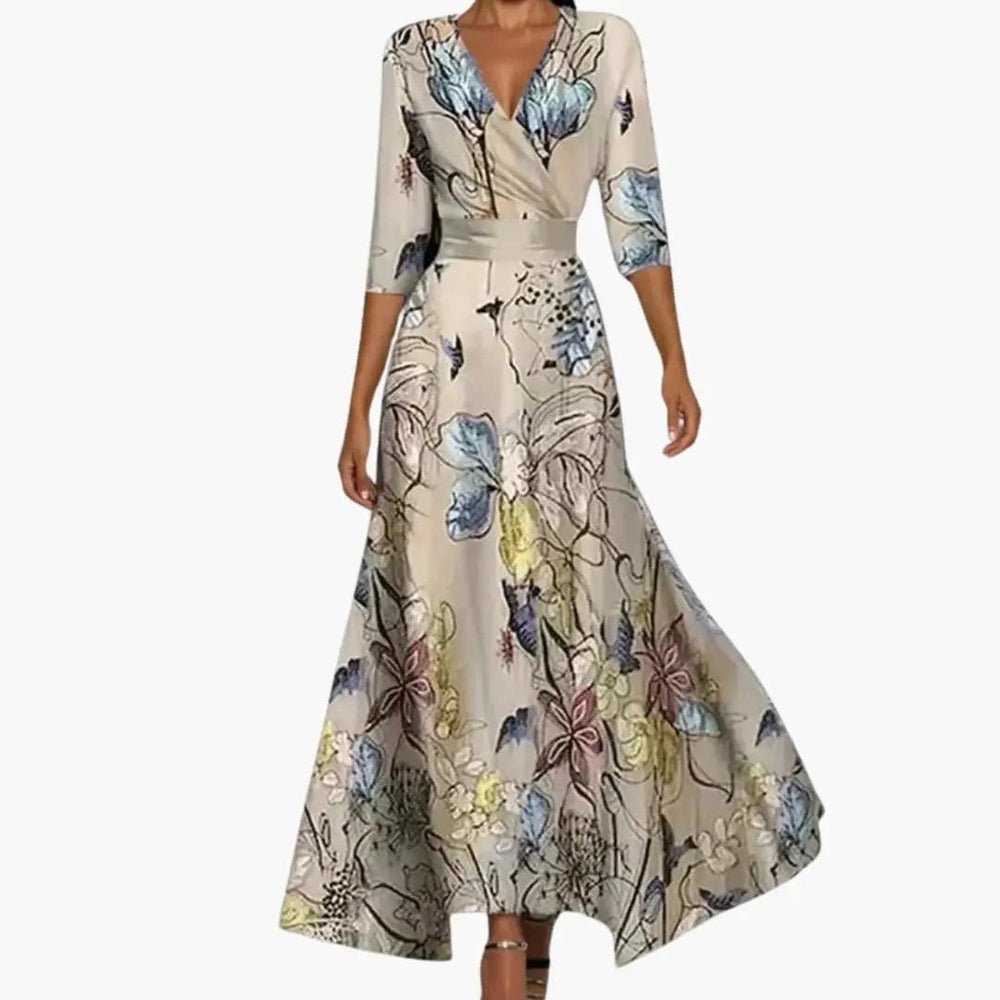 Women's Maxi Dress – Wrap Design & Three-Quarter Sleeves