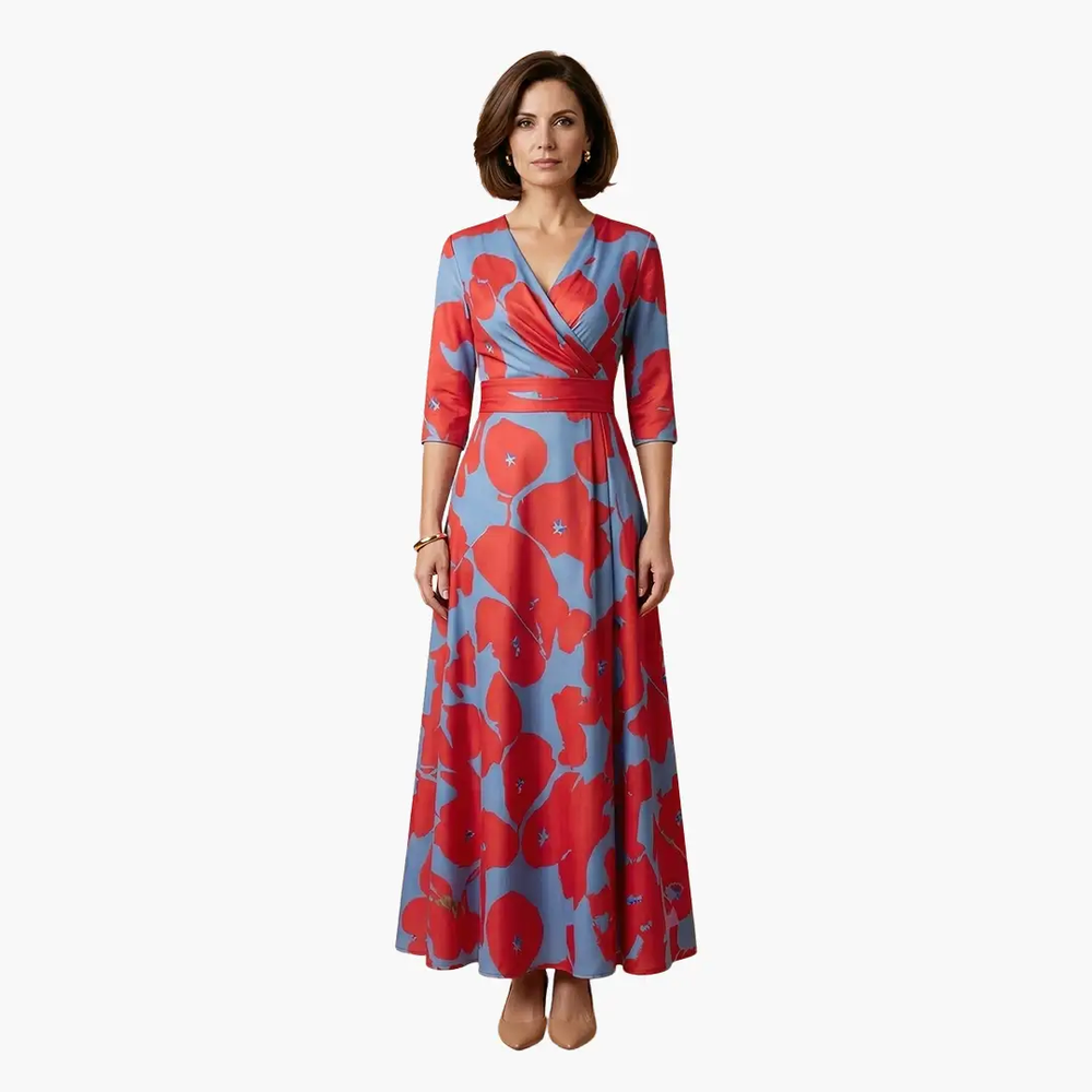 Women's Maxi Dress – Wrap Design & Three-Quarter Sleeves
