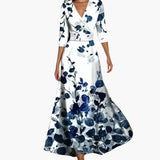 Women's Maxi Dress – Wrap Design & Three-Quarter Sleeves