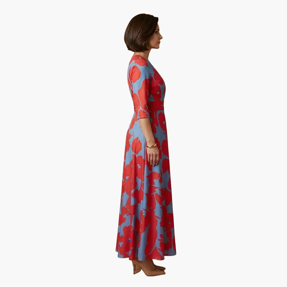 Women's Maxi Dress – Wrap Design & Three-Quarter Sleeves