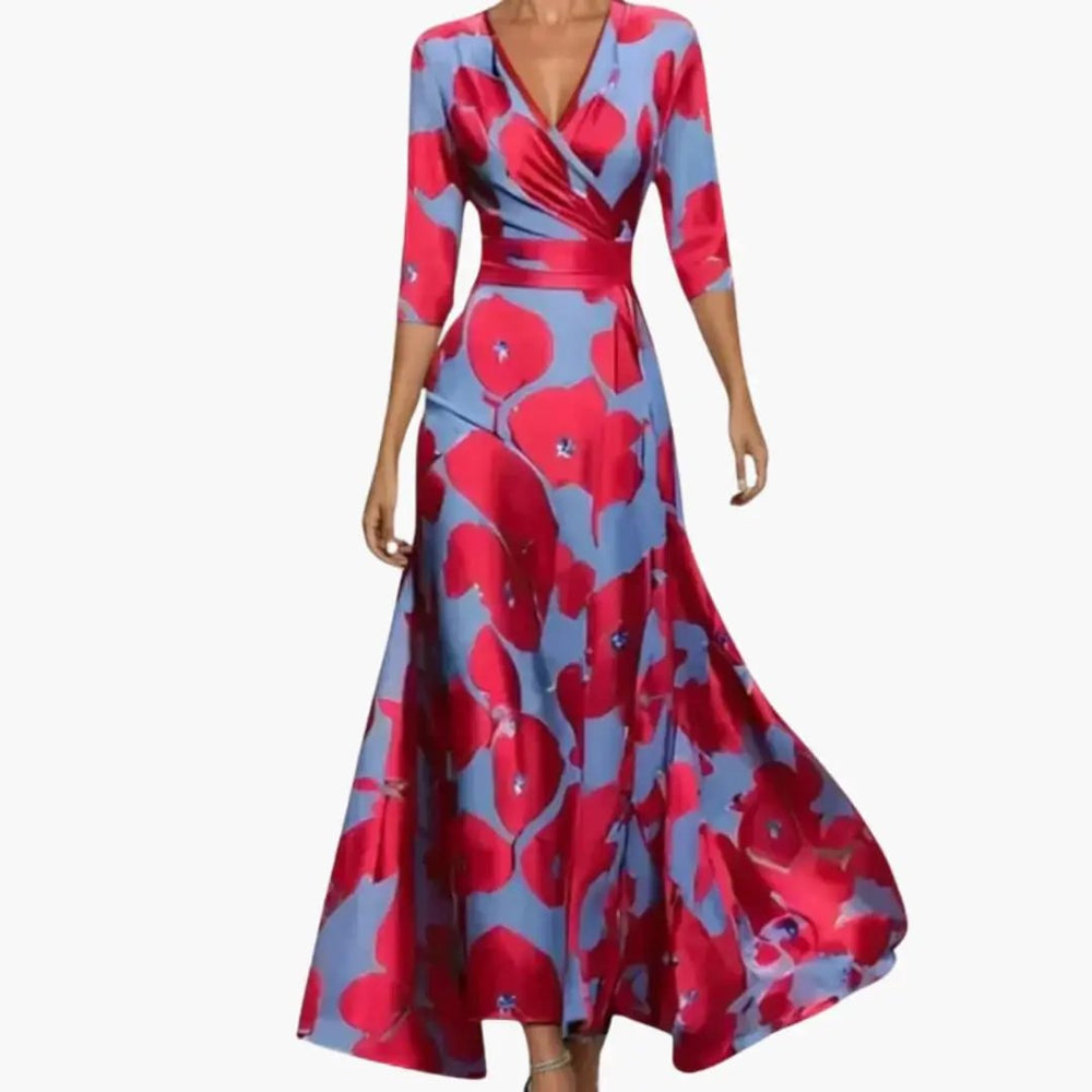 Women's Maxi Dress – Wrap Design & Three-Quarter Sleeves