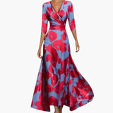 Women's Maxi Dress – Wrap Design & Three-Quarter Sleeves