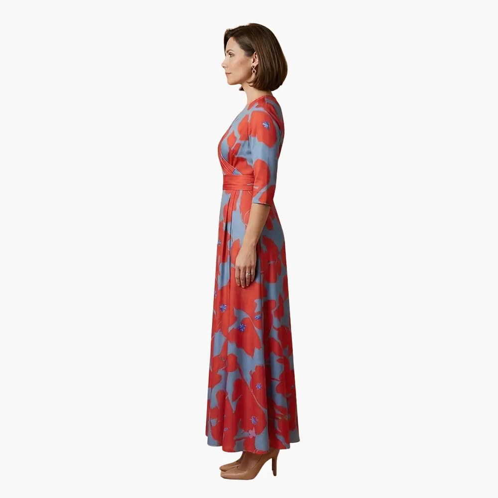 Women's Maxi Dress – Wrap Design & Three-Quarter Sleeves