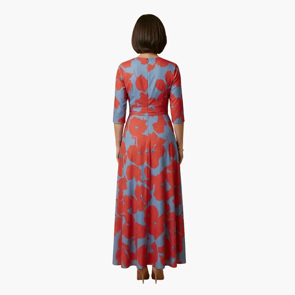 Women's Maxi Dress – Wrap Design & Three-Quarter Sleeves