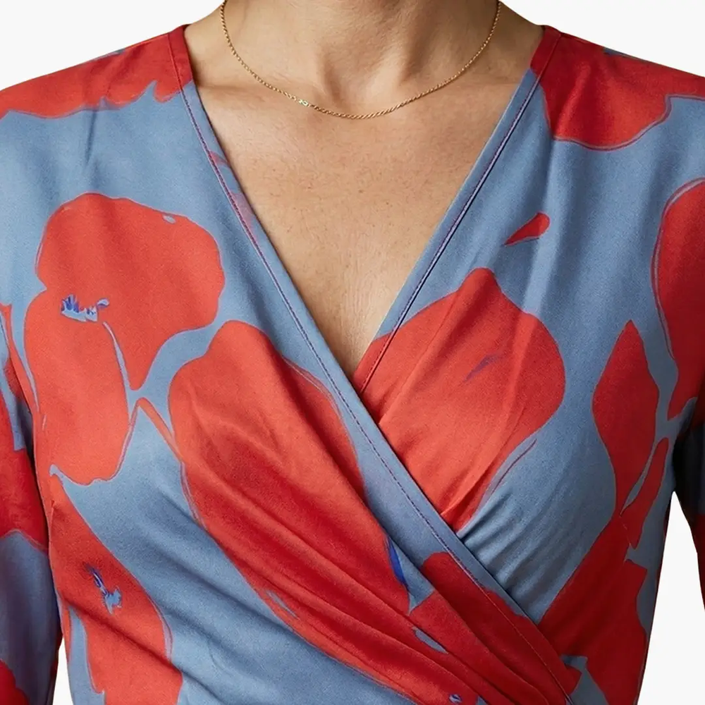 Women's Maxi Dress – Wrap Design & Three-Quarter Sleeves