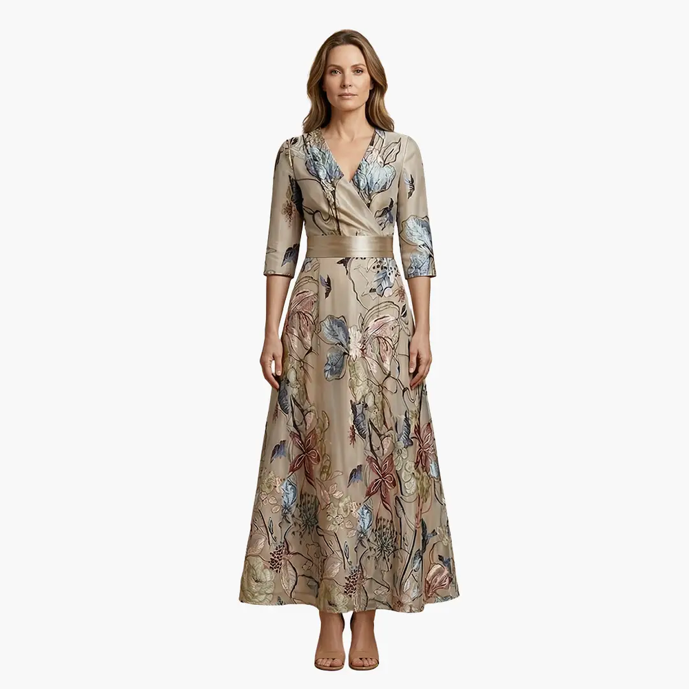 Women's Maxi Dress – Wrap Design & Three-Quarter Sleeves