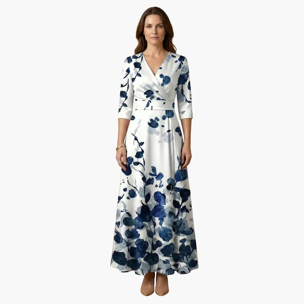 Women's Maxi Dress – Wrap Design & Three-Quarter Sleeves
