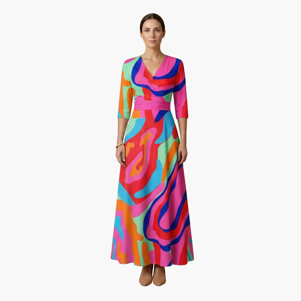 Women's Maxi Dress – Wrap Design & Three-Quarter Sleeves