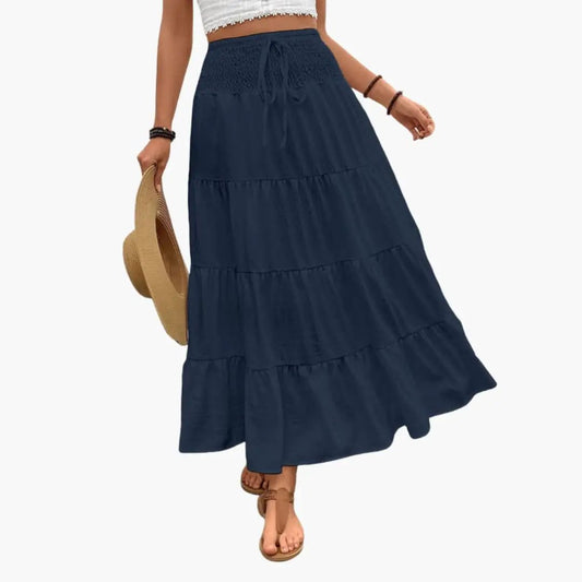 Women's Maxi Skirt with Elastic Waistband and Ruffle Layers
