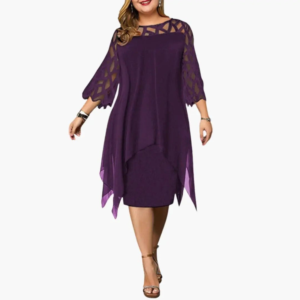 Women's Midi Dress – Cutout Sleeves & Round Neck