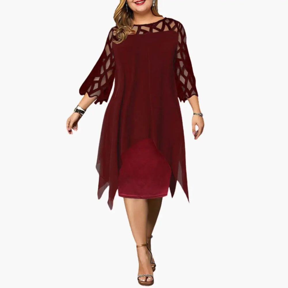 Women's Midi Dress – Cutout Sleeves & Round Neck