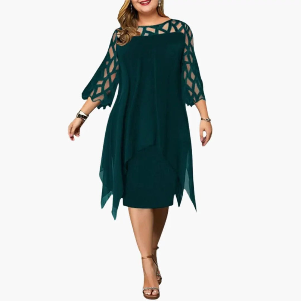 Women's Midi Dress – Cutout Sleeves & Round Neck