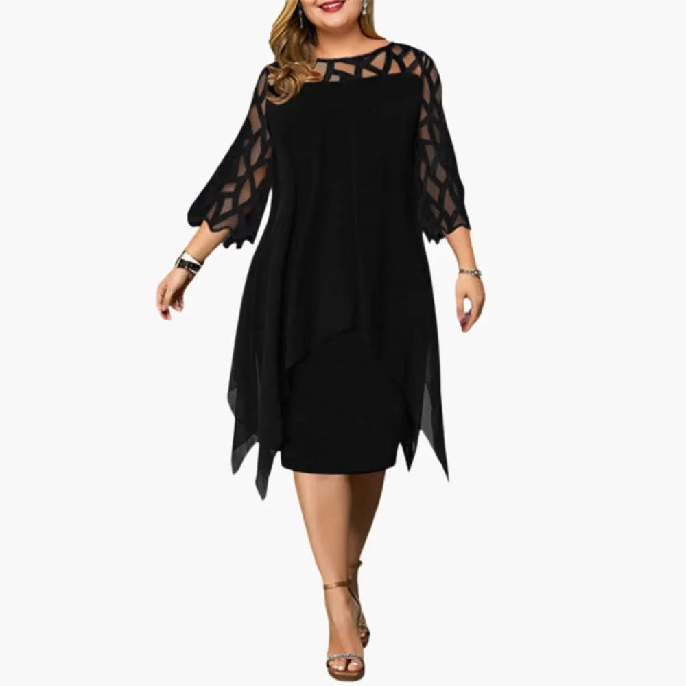 Women's Midi Dress – Cutout Sleeves & Round Neck