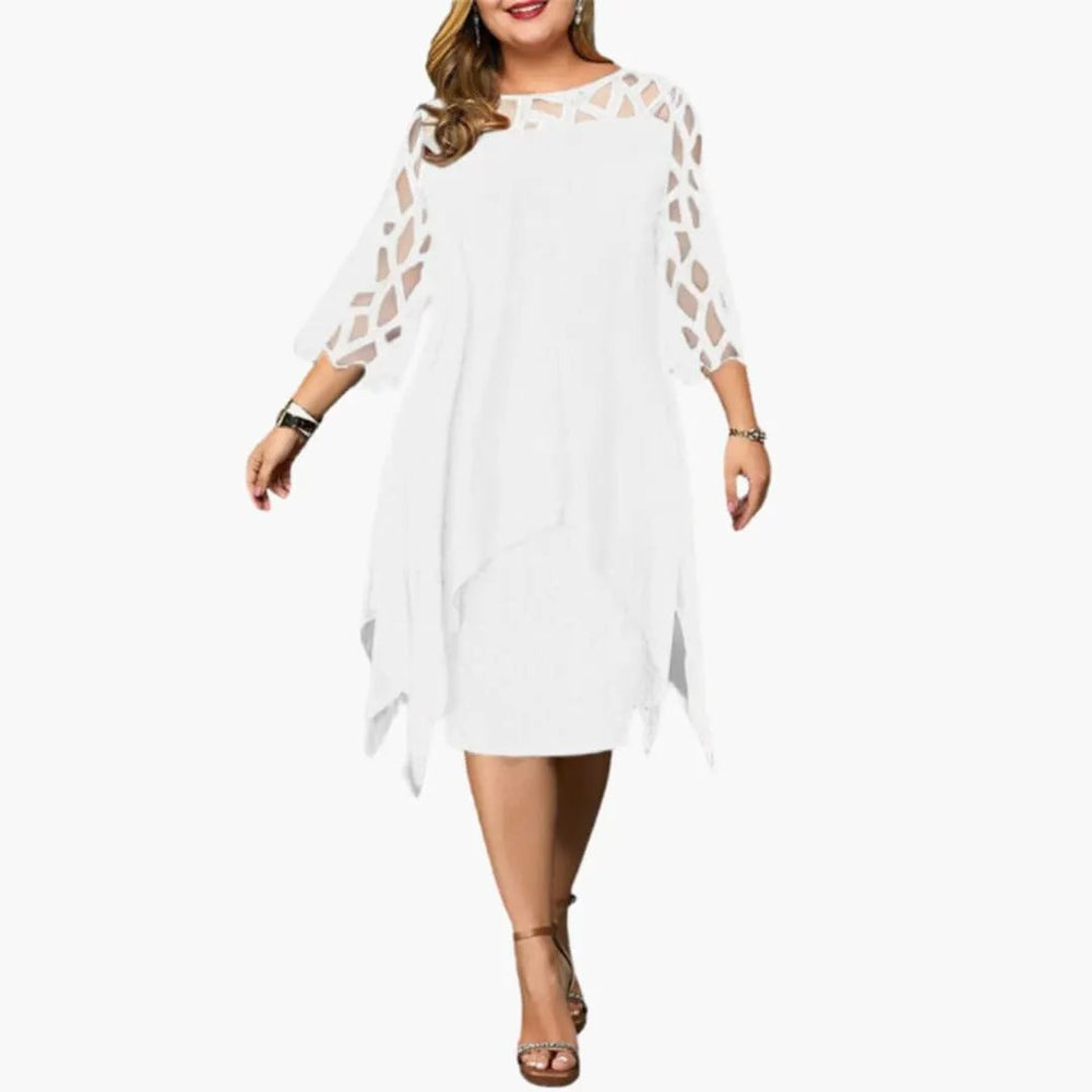 Women's Midi Dress – Cutout Sleeves & Round Neck