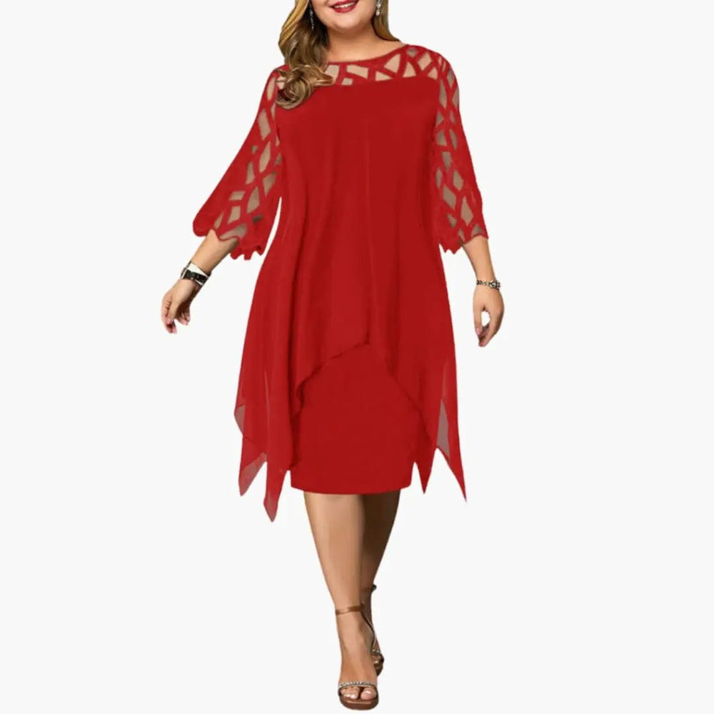 Women's Midi Dress – Cutout Sleeves & Round Neck