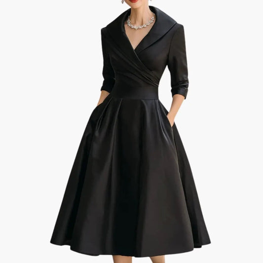 Women's Midi Dress with Fitted Bodice and Side Pockets