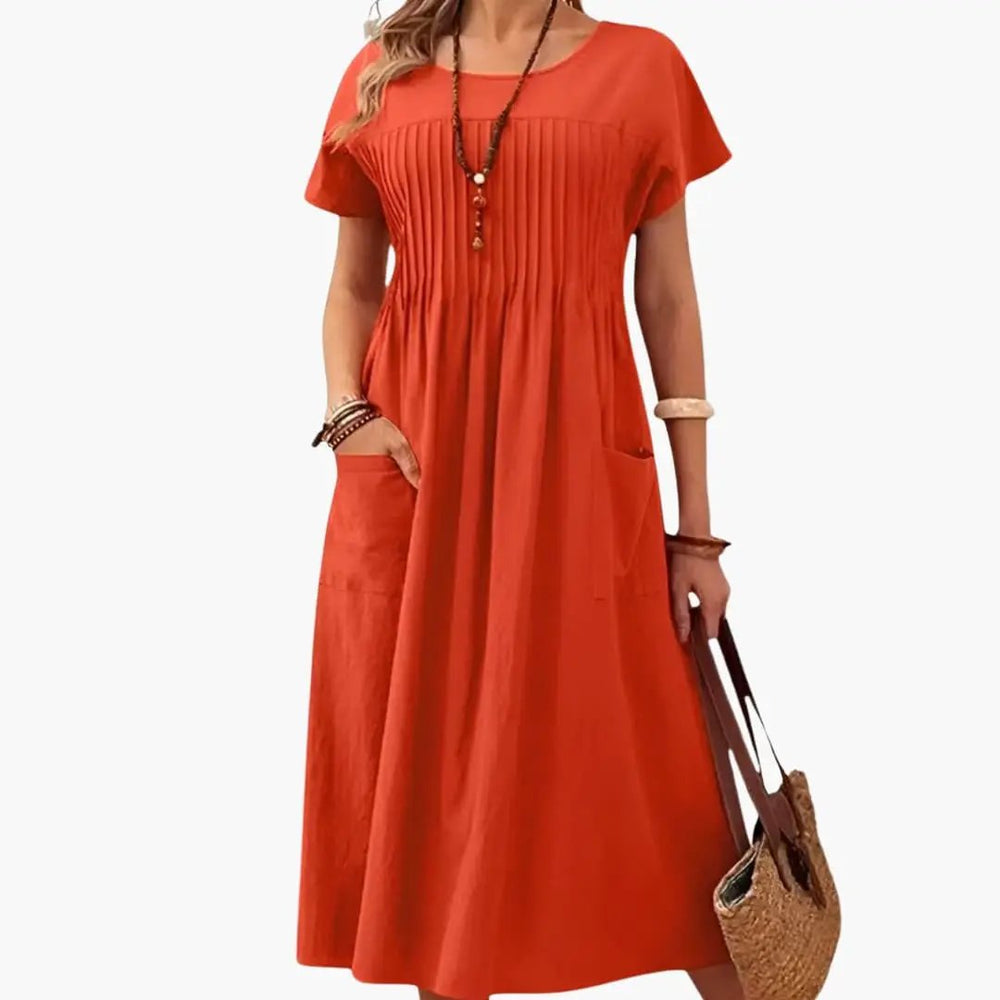 Women's Midi Dress – Pockets, Short Sleeve & Loose Fit