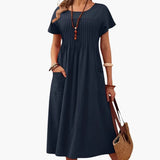 Women's Midi Dress – Pockets, Short Sleeve & Loose Fit