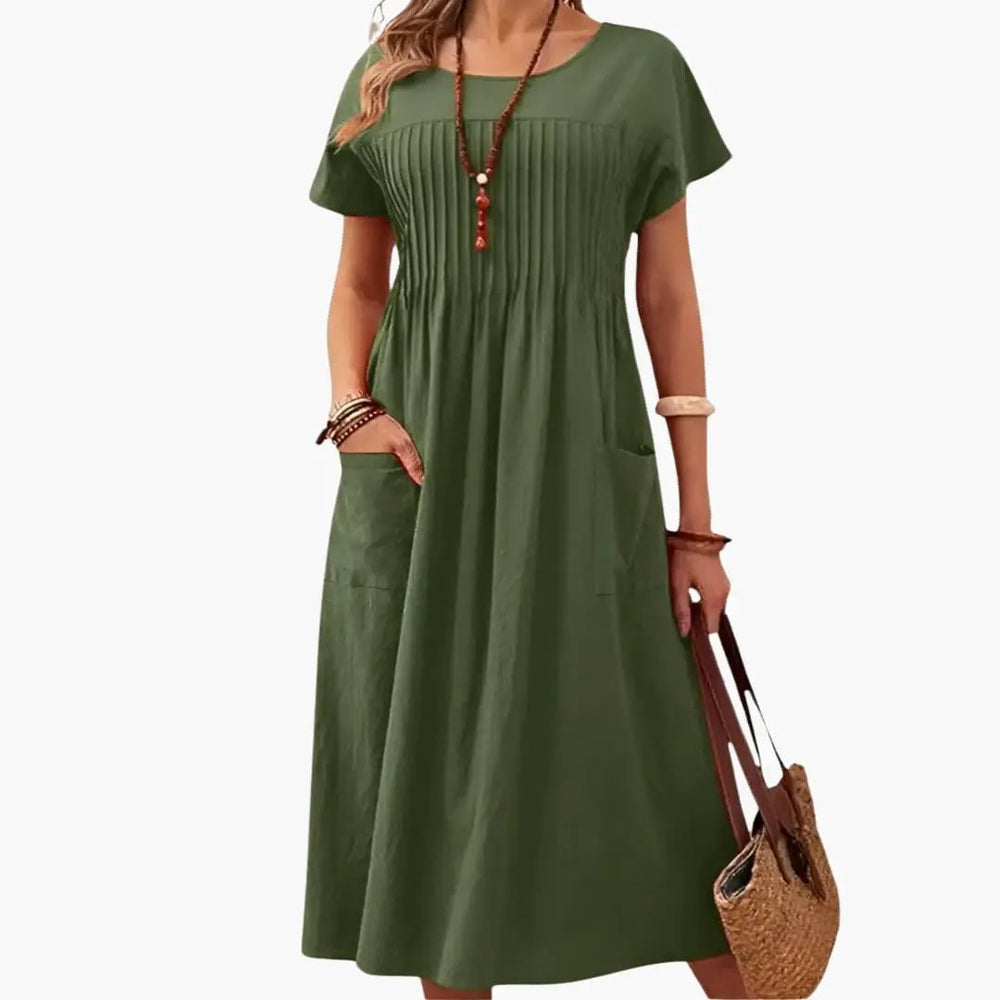 Women's Midi Dress – Pockets, Short Sleeve & Loose Fit