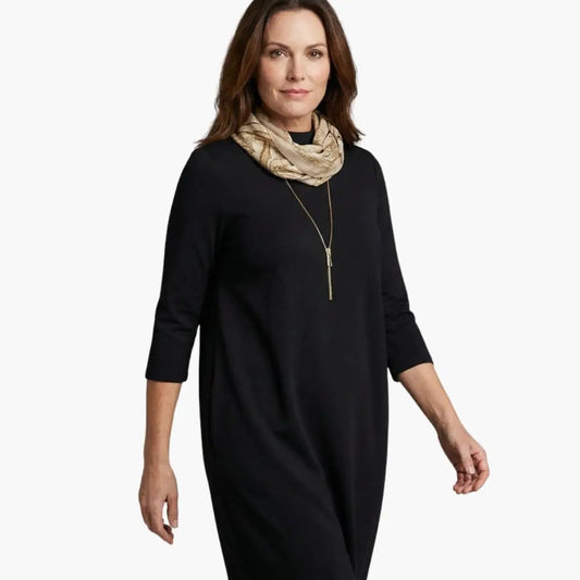 Women’s Midi Dress with Round Neck - Side Pocket