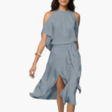 Women's Midi Dress – Halter Neck & Shoulder Cutouts