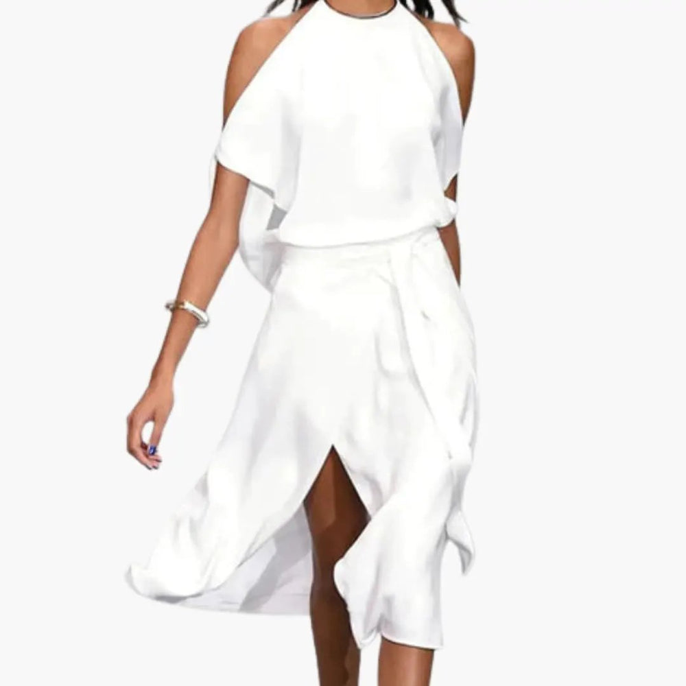 Women's Midi Dress – Halter Neck & Shoulder Cutouts