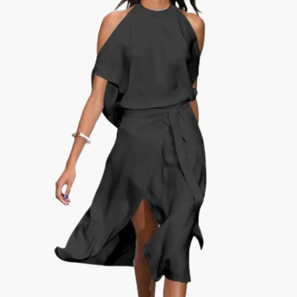 Women's Midi Dress – Halter Neck & Shoulder Cutouts