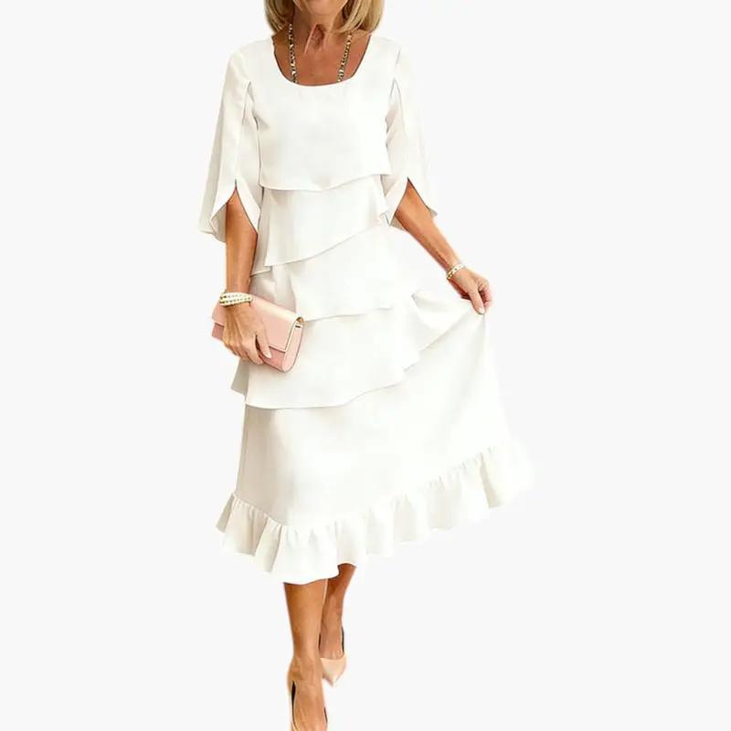 Women's Midi Dress – Split Sleeves & Ruffle Details