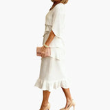 Women's Midi Dress – Split Sleeves & Ruffle Details