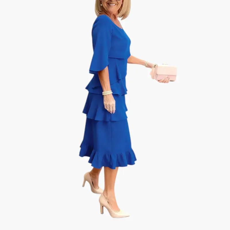 Women's Midi Dress – Split Sleeves & Ruffle Details