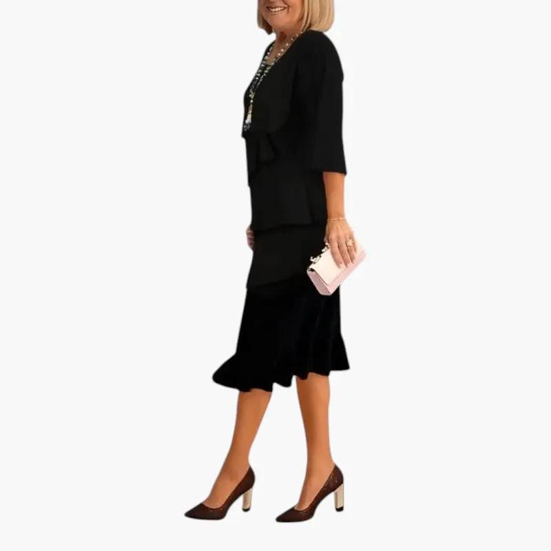 Women's Midi Dress – Split Sleeves & Ruffle Details