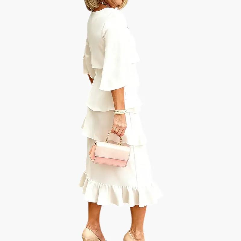 Women's Midi Dress – Split Sleeves & Ruffle Details