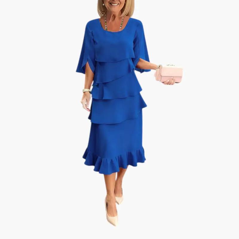 Women's Midi Dress – Split Sleeves & Ruffle Details