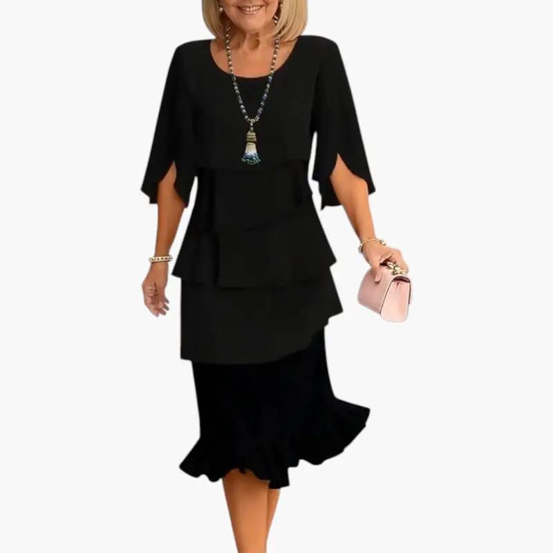 Women's Midi Dress – Split Sleeves & Ruffle Details