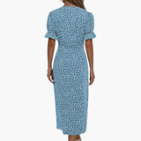 Women's Midi Dress – V-Neck, Floral Print & Short Sleeve
