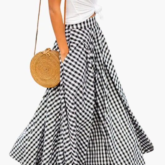 Women's Midi Skirt with Elastic Waistband and Adjustable Hem